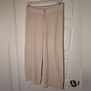 Z SUPPLY Cotton Crochet Knit Wide Leg Pants Sand Pointelle Lounge Resort M